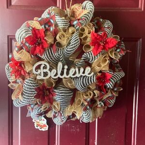 SOLD-----8” Holliday believe wreath handcrafted by myself at Candi’s creation’s